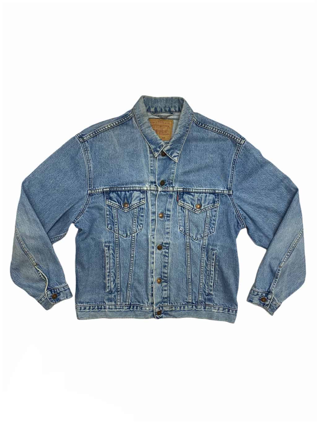 Vintage 90s Levis trucker jacket 70503 in stonewash blue denim with red tag  - Large