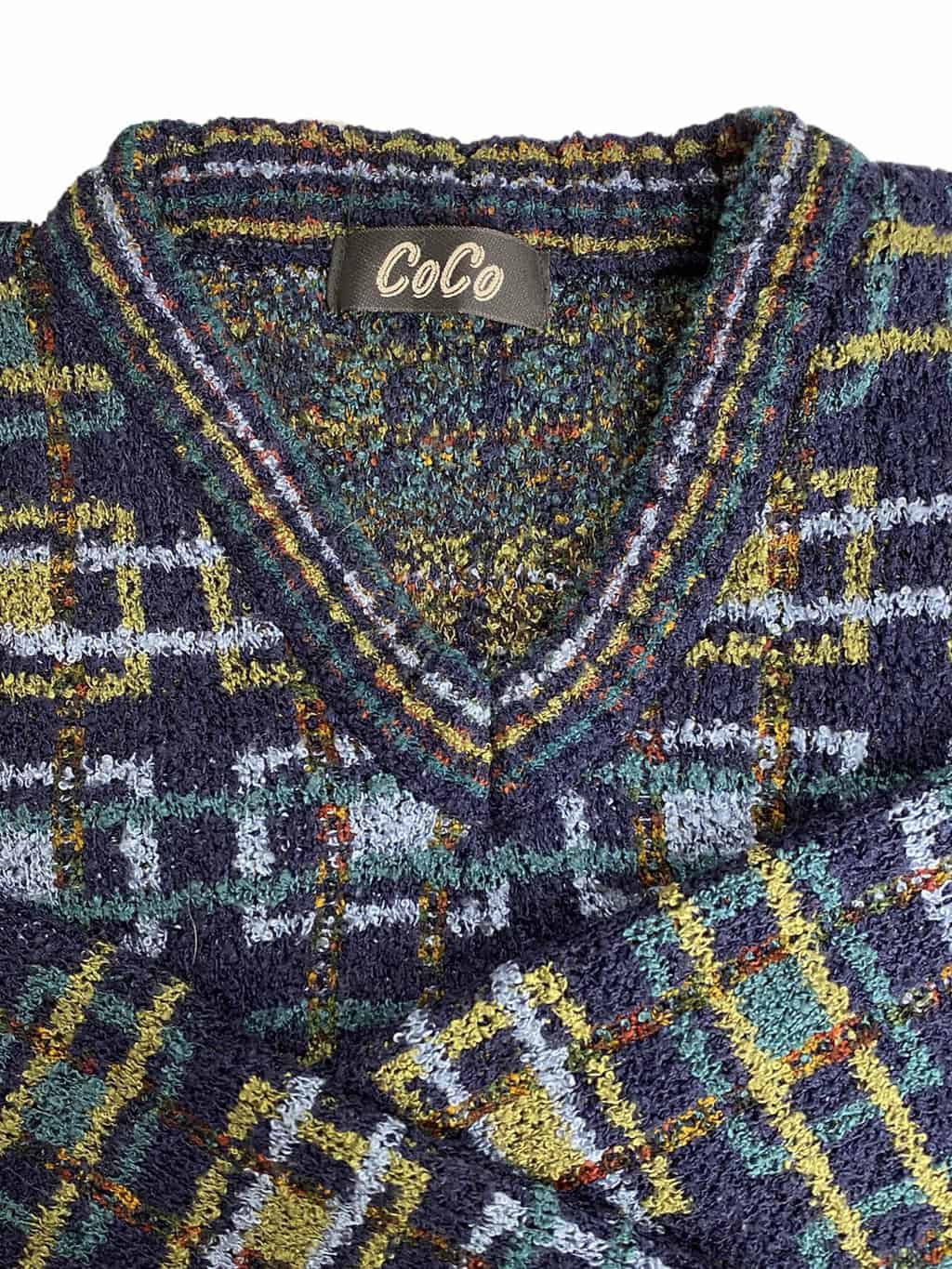 Vintage Patterned Abstract Jumper Wooly Knit V Neck Sweatshirt XL St Cyr Vintage