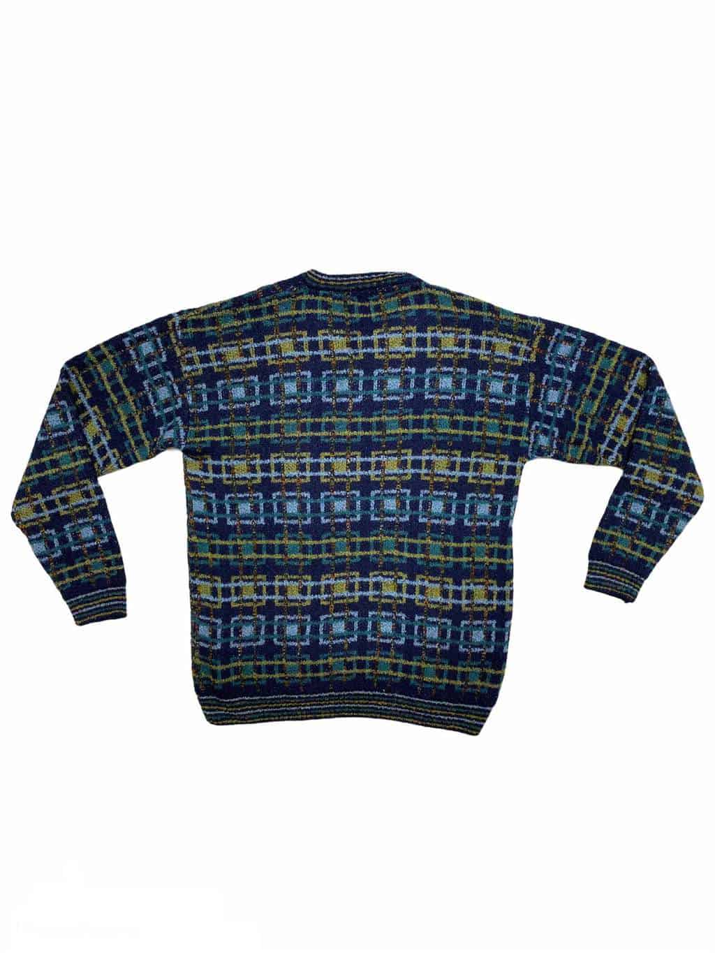 Vintage Patterned Abstract Jumper Wooly Knit V Neck Sweatshirt - XL - Image 3