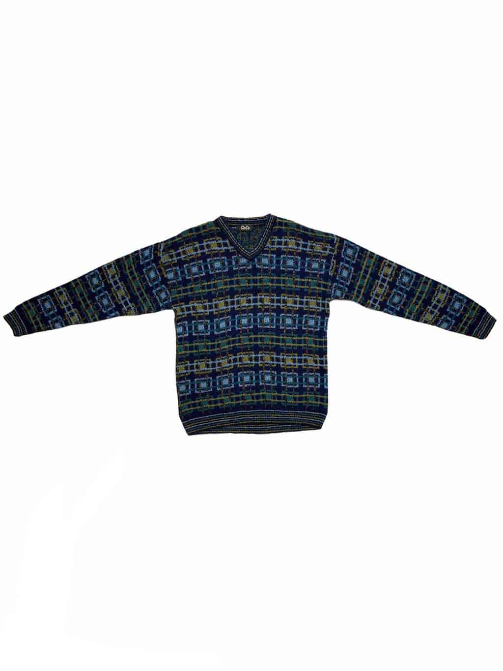 Vintage Patterned Abstract Jumper Wooly Knit V Neck Sweatshirt - XL - Image 5