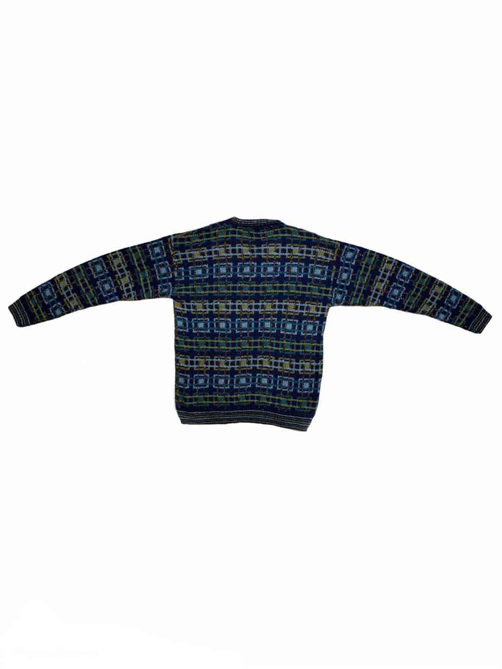 Vintage Patterned Abstract Jumper Wooly Knit V Neck Sweatshirt - XL - Image 6