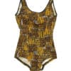 1960s Swimsuit Multicoloured Patterned Swimming Costume Abstract Print Brown Honey Yellow - UK Size S