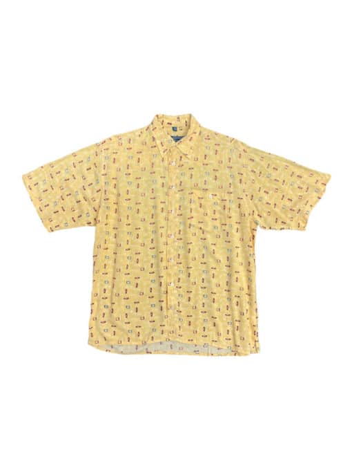 90s Le Frog Vintage Shirt Golden Yellow Short Sleeve Abstract Pattern - M/L