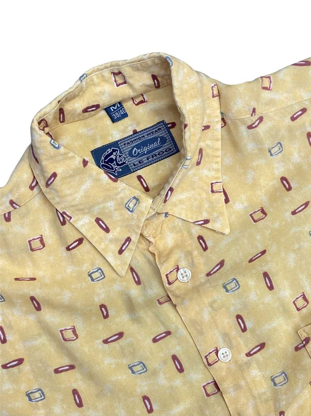 90s Le Frog Vintage Shirt Golden Yellow Short Sleeve Abstract Pattern - M/L - Image 2