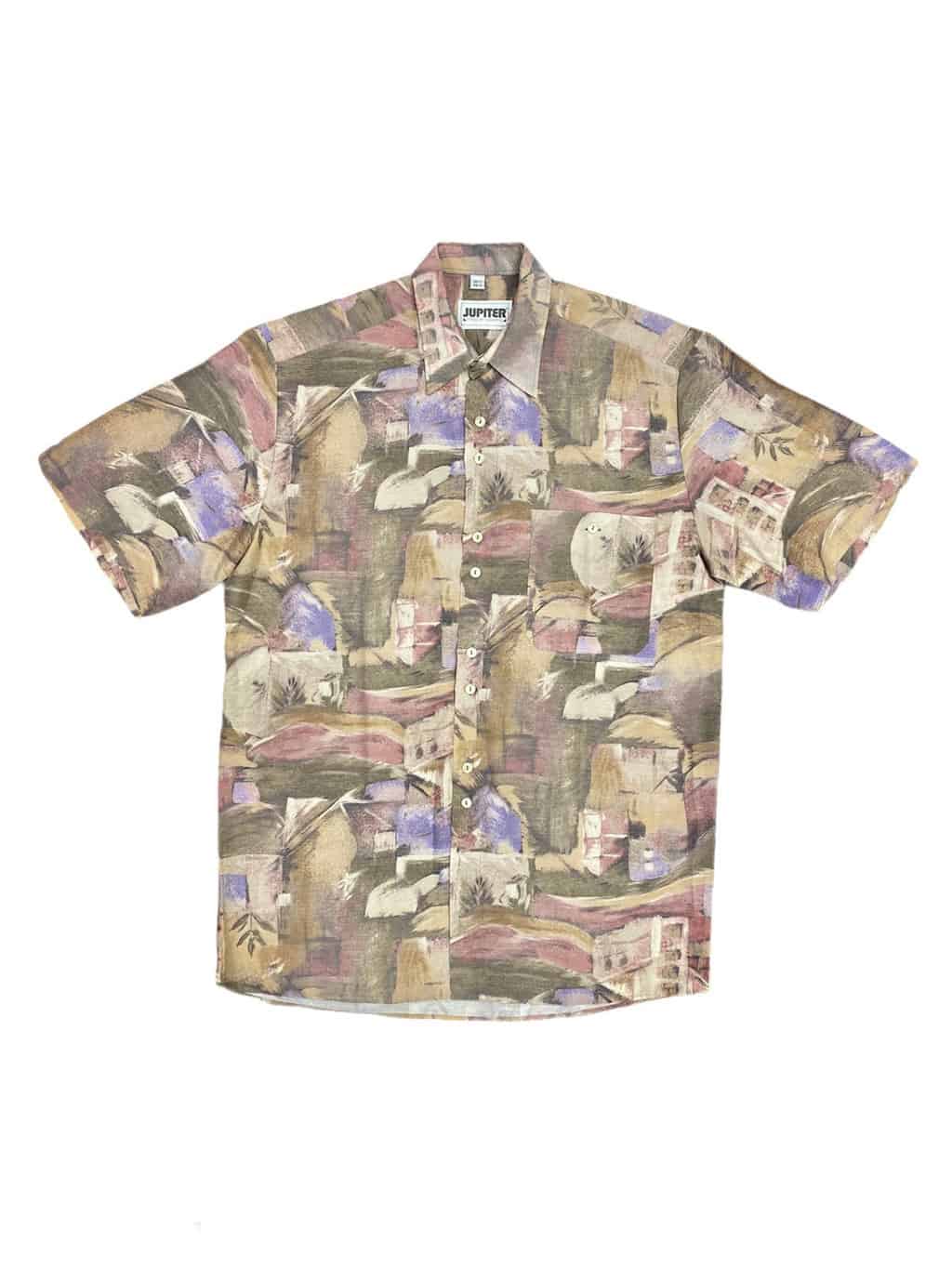 JUPITER 90s Vintage Abstract Shirt Muted Tones Pale Pink Purple - S