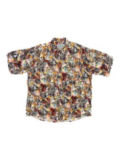 90s Vintage Arty Shirt Mustard Red Short Sleeve Abstract Pattern - XL/2XL