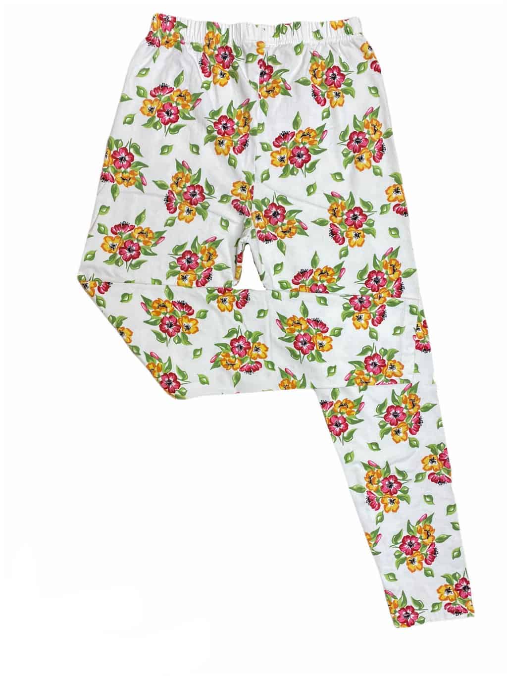 Vintage 90s Bright Floral Pattern Leggings white Pink Green Flowers - XL - Image 2