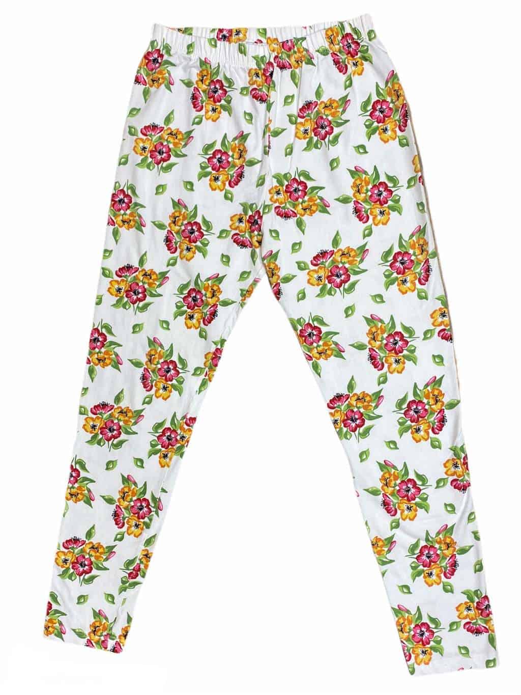 Vintage 90s Bright Floral Pattern Leggings white Pink Green Flowers - XL - Image 3