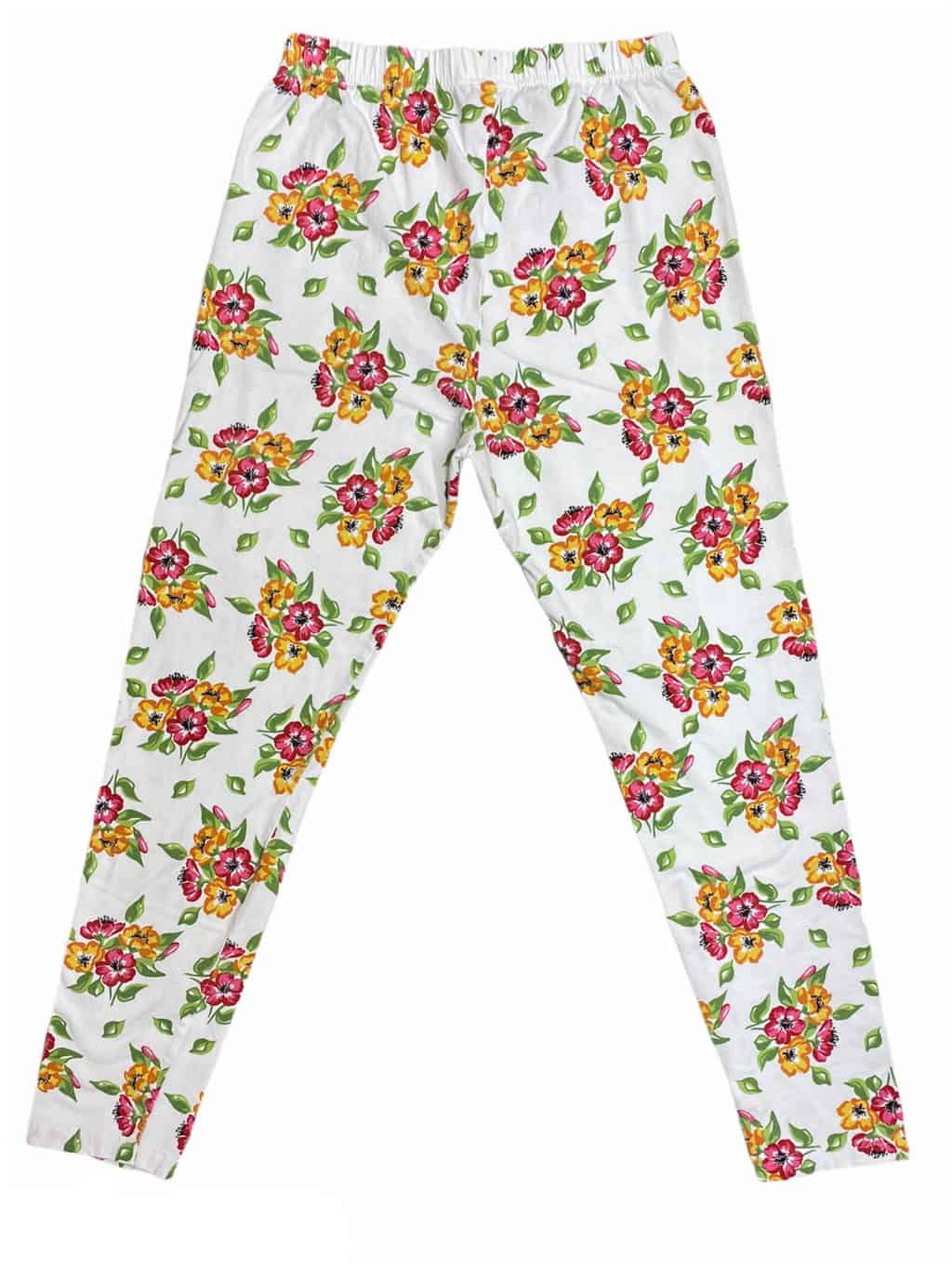 Vintage 90s Bright Floral Pattern Leggings white Pink Green Flowers - XL - Image 4