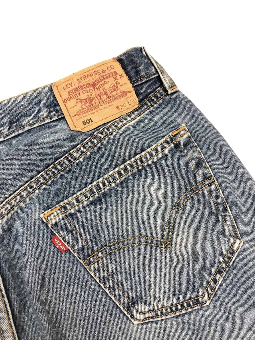 Vintage 90s stonewash Levis 501s in mid blue with frayed hem - W35 x   - St Cyr Vintage