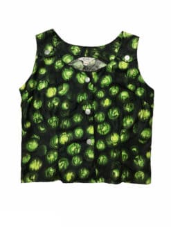 50s Vintage Sleeveless Button Through Top in Green Rare Deadstock NOS Floral Swirl Pattern - Size UK 16