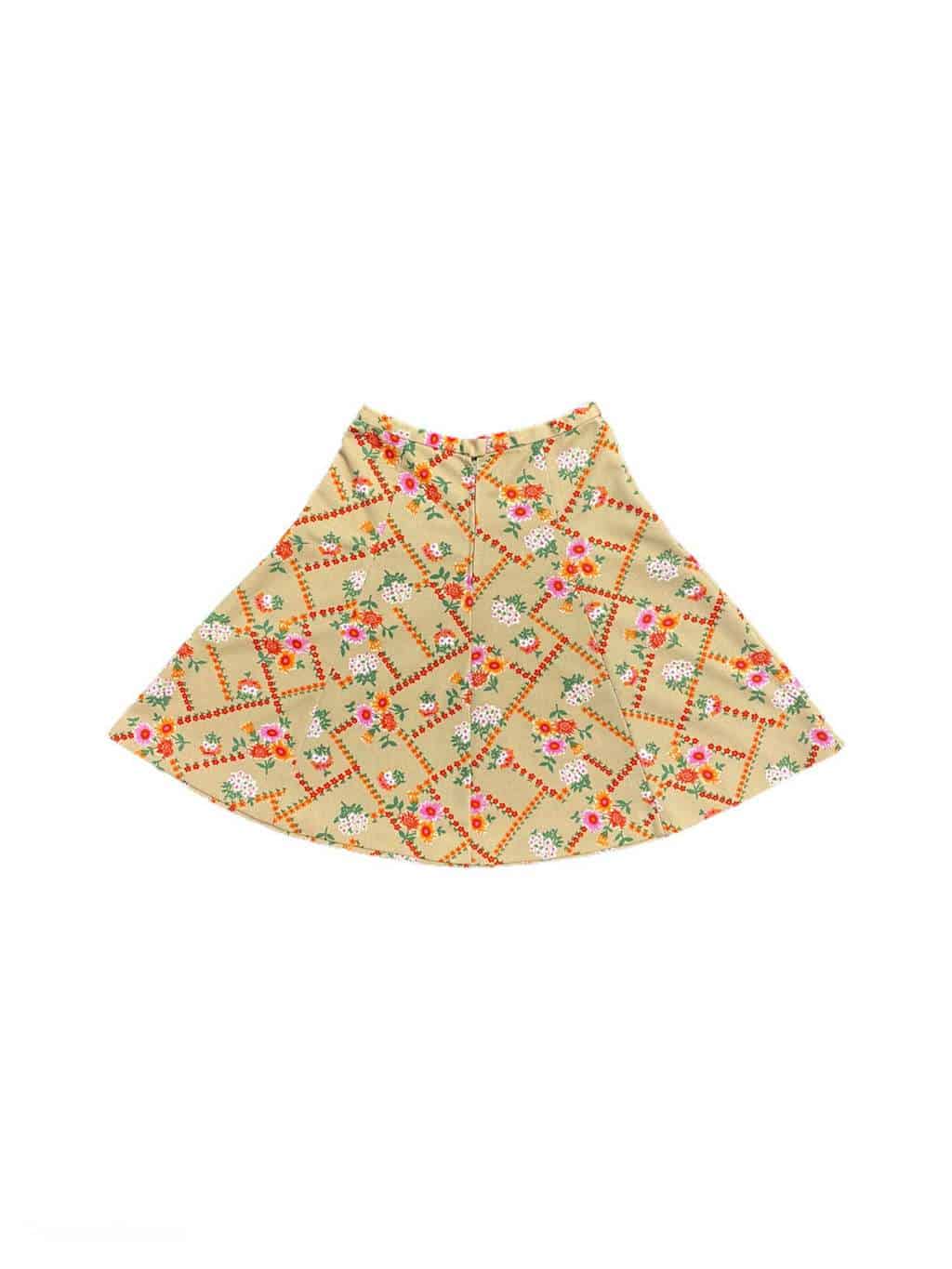 1970s vintage floral midi-skirt in peach-beige - Small - Image 3