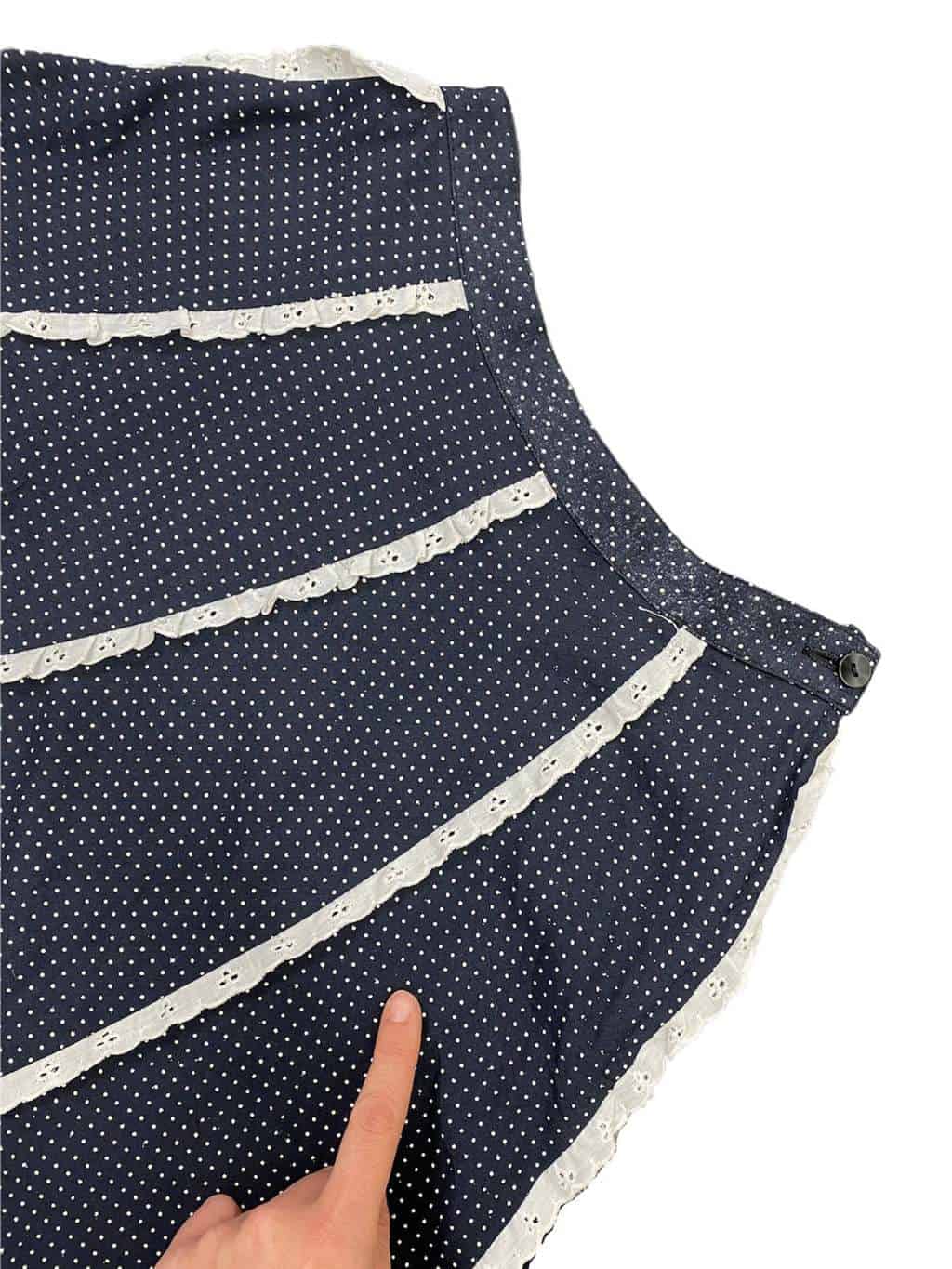70s vintage polka dot midi skirt in navy blue with lace trim - XS - Image 4