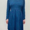 90s Plaid Vintage Dress Long Sleeves Navy Turquoise Aquamarine Check Pattern Fitted Waist - Bust 38