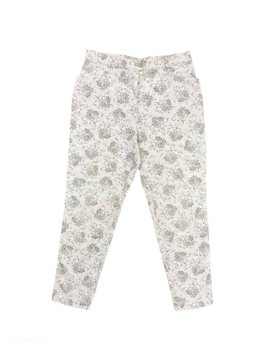 90s vintage high rise floral trousers in white & silver - W34 x  L29 - Image 3
