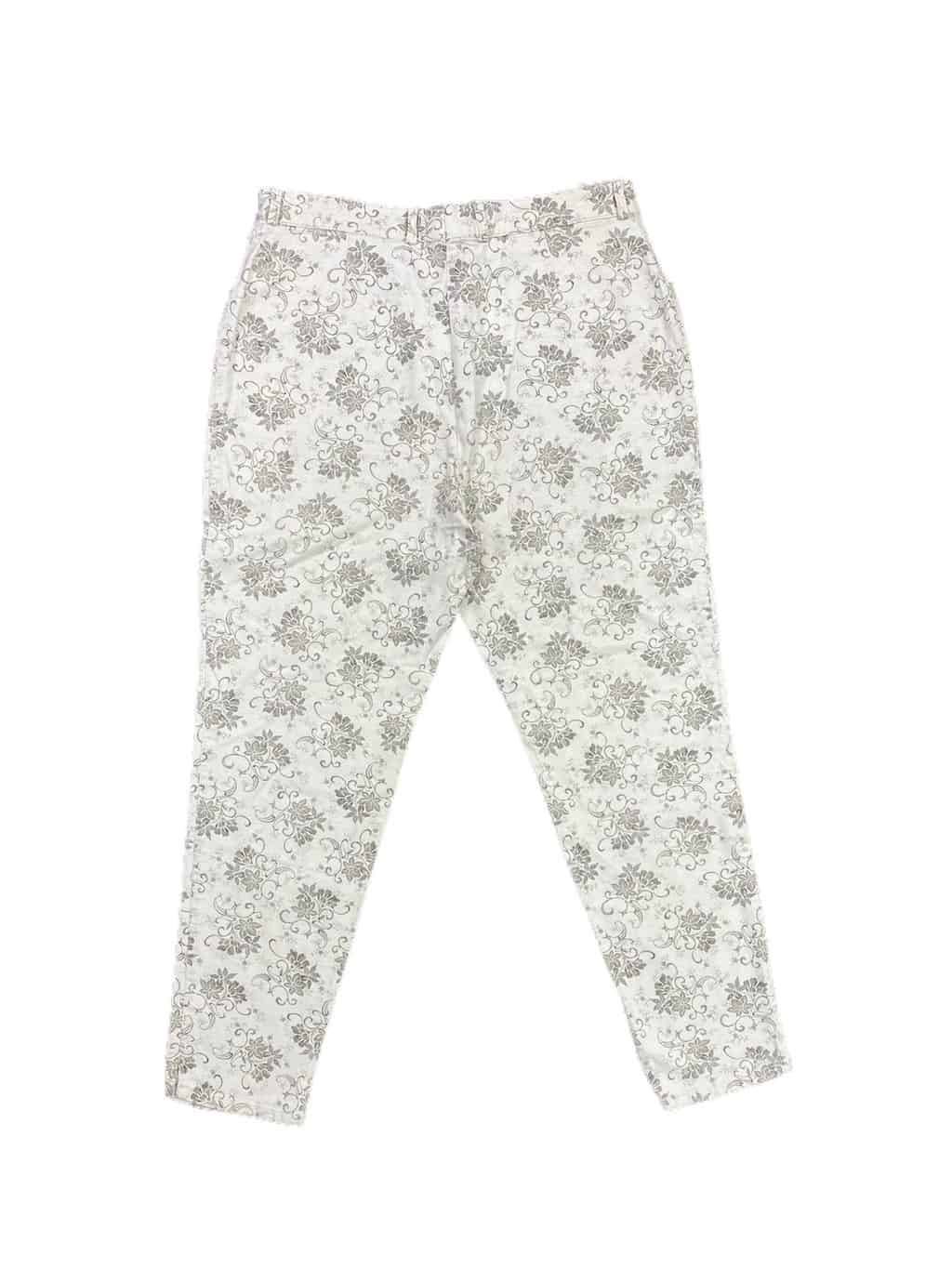 90s vintage high rise floral trousers in white & silver - W34 x  L29 - Image 4