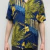 Golden Toned Vintage Hawaiian Shirt with Surf Board Longboat Bold Botanical Design Summer Surfing Palm Leaves Hibiscus - UK Size Men's S / M