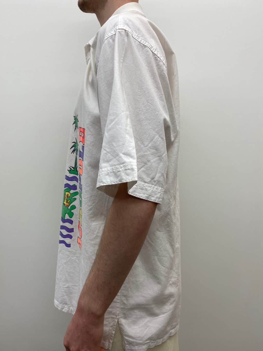 Mens Vintage Polo Shirt White with Epic Neon Surfboard Beach Design - XXL - Image 5