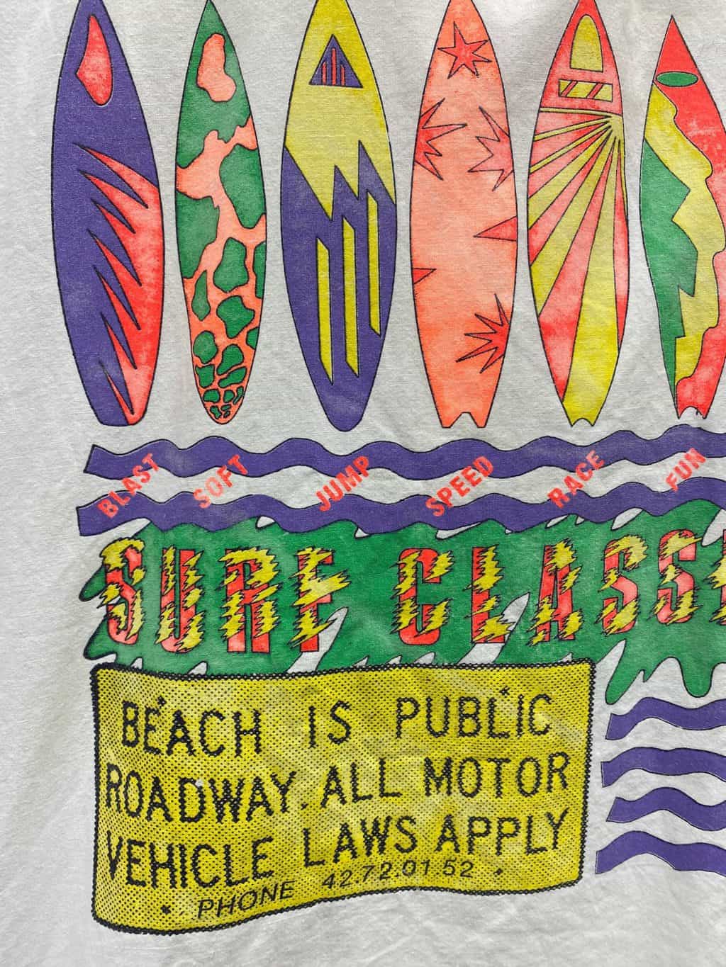 Mens Vintage Polo Shirt White with Epic Neon Surfboard Beach Design - XXL - Image 7