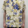 Quirky Mens Vintage Shirt with Fun Cartoon Graffiti Motif Coconut Shell Buttons - L / XL