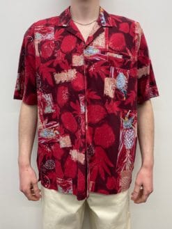 Vintage Abstract Mens Hawaiian Shirt with a Fruit and Floral Design Red Summer Tropical Pineapple Flowers Watermelon - Size Men's XL / XXL