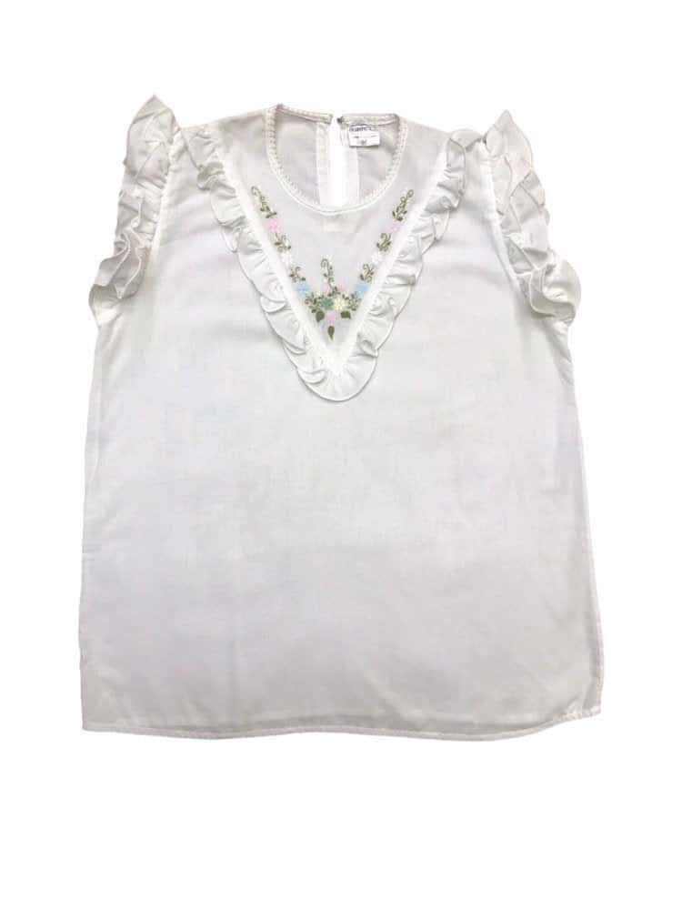 Vintage hand-embroidered sleeveless ruffle top - M