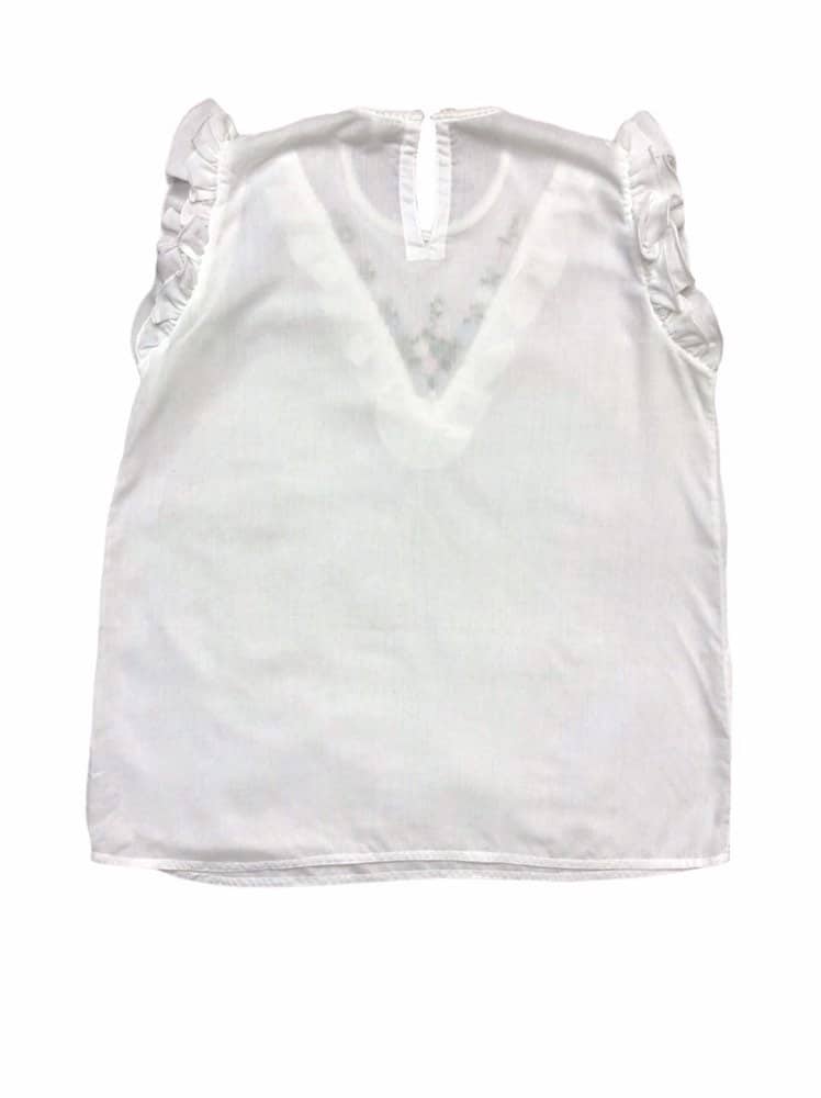 Vintage hand-embroidered sleeveless ruffle top - M - Image 3