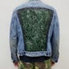 Vintage Levis Customised Denim Jacket Mens Stonewash Blue Trucker Jkt with Hand Painted Green and Black Design on Back - Size Men's S / M