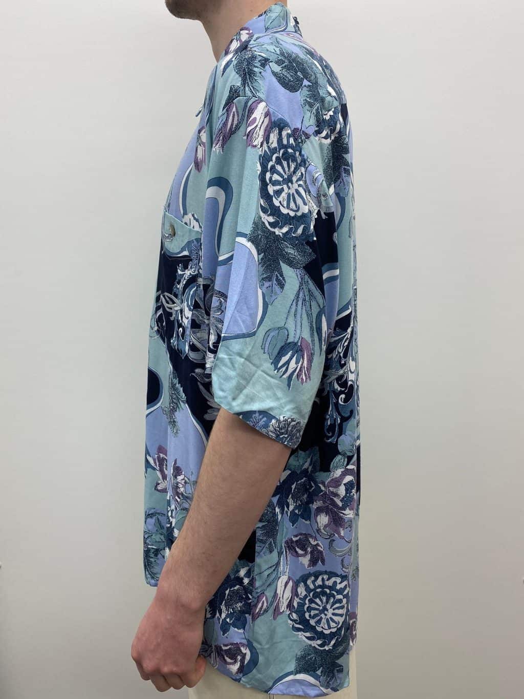 Vintage Mens Floral Patterned Shirt Pastel Green Blue Purple - L / XL - Image 4