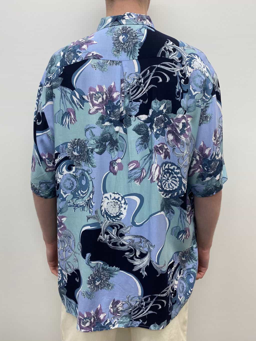 Vintage Mens Floral Patterned Shirt Pastel Green Blue Purple - L / XL - Image 5