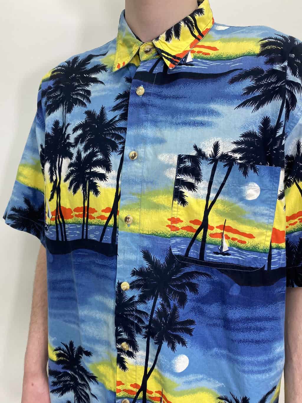 Vintage Tropical Hawaiian Shirt with Moonlit Palm Trees Blue Bright Pattern - 2XL / 3XL - Image 2