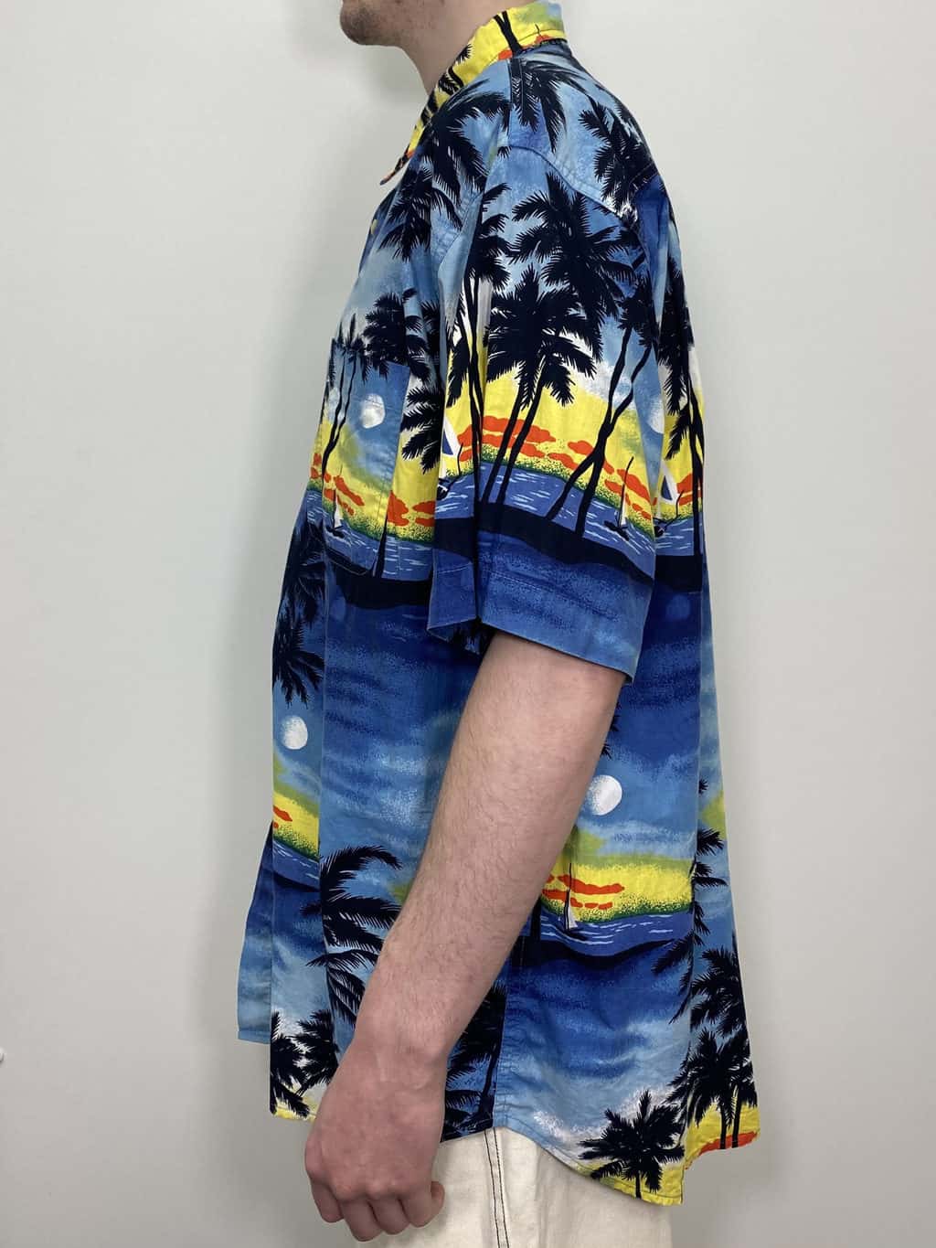 Vintage Tropical Hawaiian Shirt with Moonlit Palm Trees Blue Bright Pattern - 2XL / 3XL - Image 4