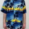 Vintage Tropical Hawaiian Shirt with Moonlit Palm Trees and Deep Blue Water Sunset Design Paterend Moonlight Sailing - Size Men's XXL / XXXL