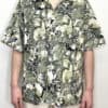 Vintage Tropical Jungle Patterned Hawaiian Shirt in Green with Black Botanical Print Summer Button Down Oversized Beach - UK Size Men's XL