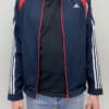 Y2K Vintage Boys Zip-Up Adidas Three Stripe Sports Jacket in Navy, White and Red - Size Boy's Ages 15-16 Years