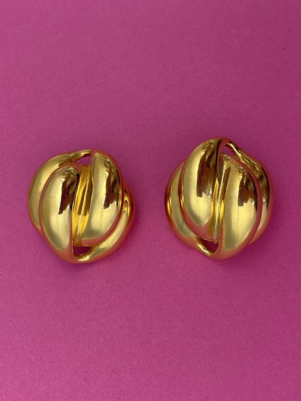 1980s Large Shiny Gold Vintage Earrings - Clip On - Image 2
