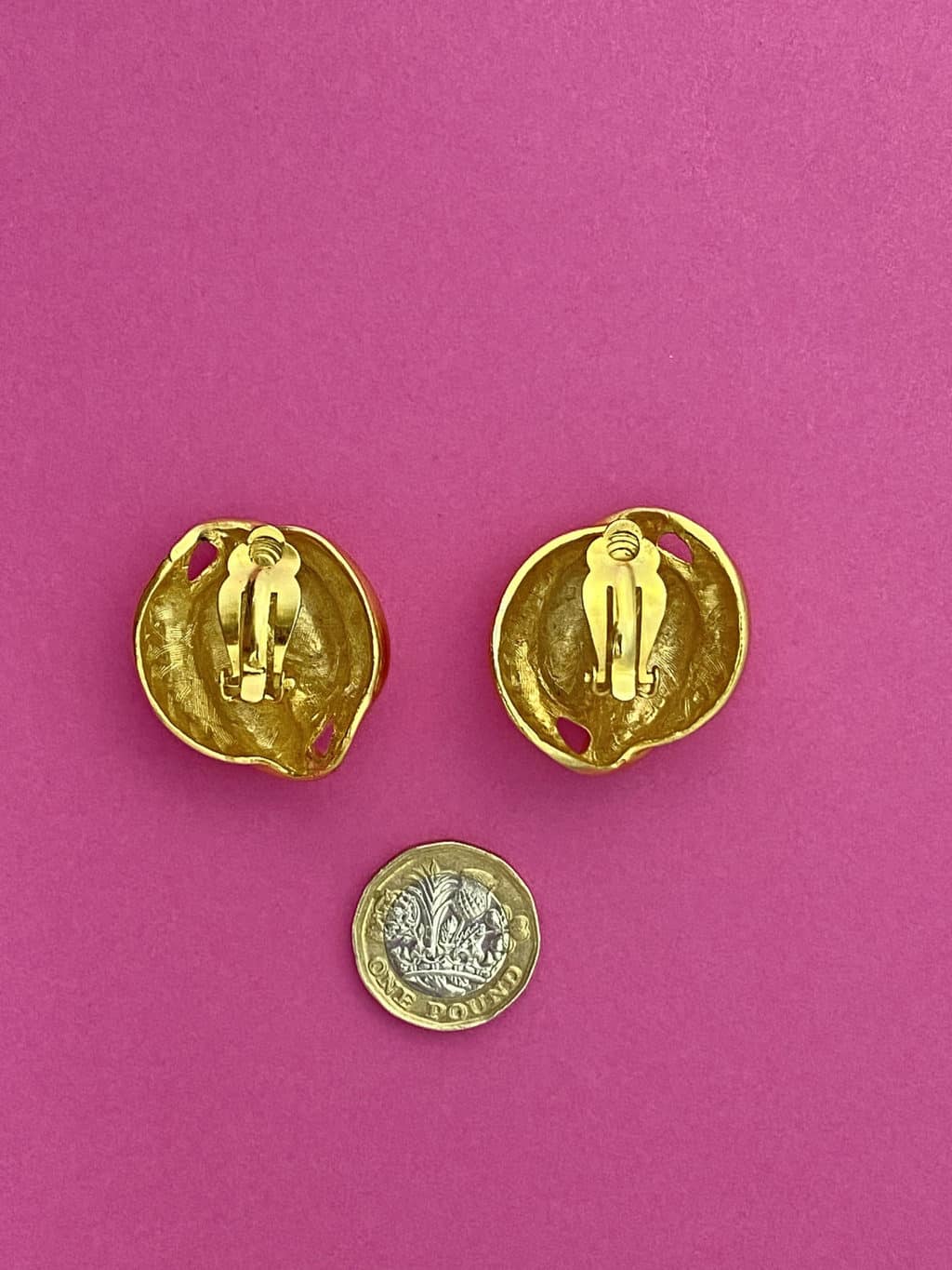 1980s Large Shiny Gold Vintage Earrings - Clip On - Image 3