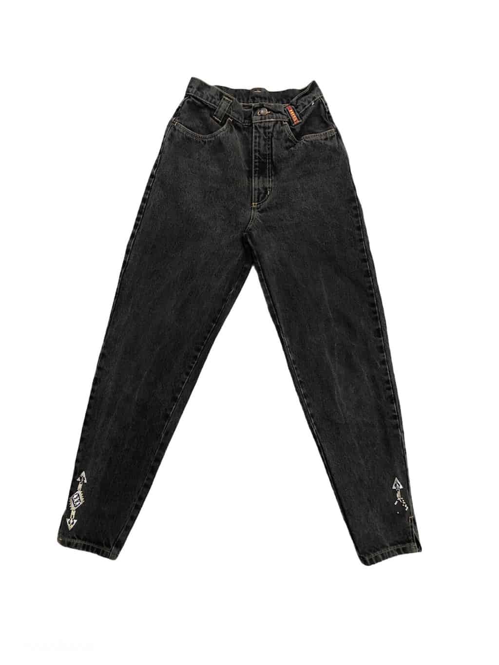 Vintage HIS mom jeans in black/grey with embellished hems & slits - W27 x L28 - Image 3