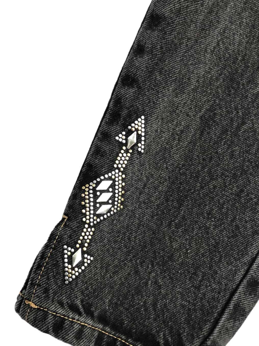 Vintage HIS mom jeans in black/grey with embellished hems & slits - W27 x L28 - Image 7