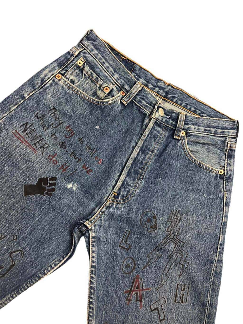 Y2K customised Levis 501 jeans in mid-blue stonewash denim - W29 x L31 - Image 4
