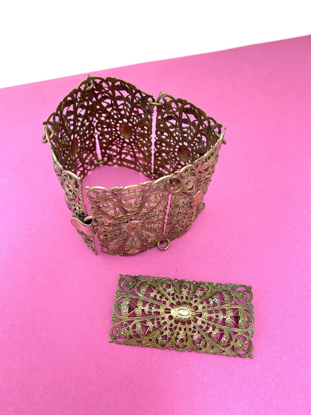 Filigree style boho vintage bracelet & brooch set - Image 3