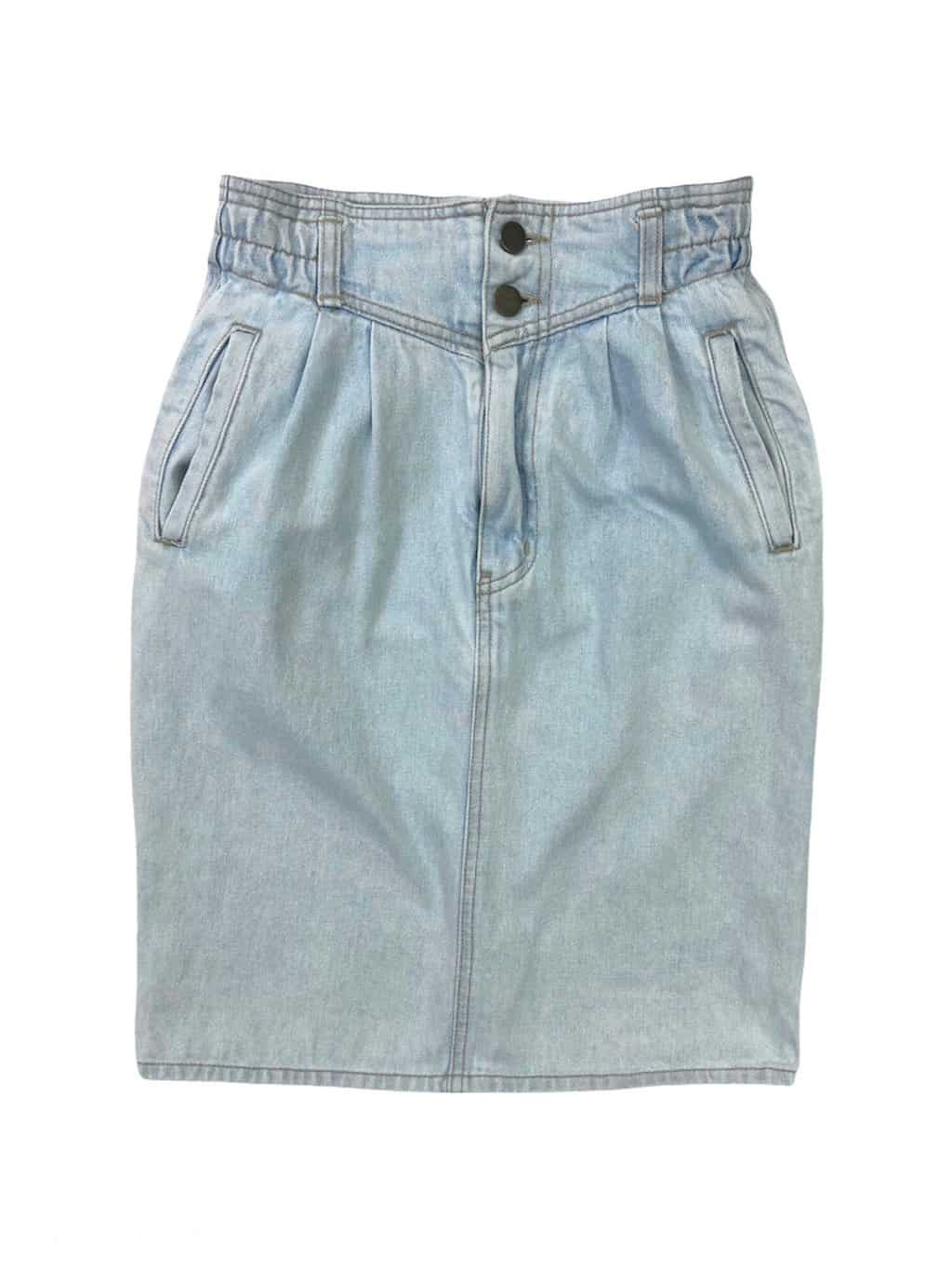 High waist bleached denim pencil skirt with pockets - S