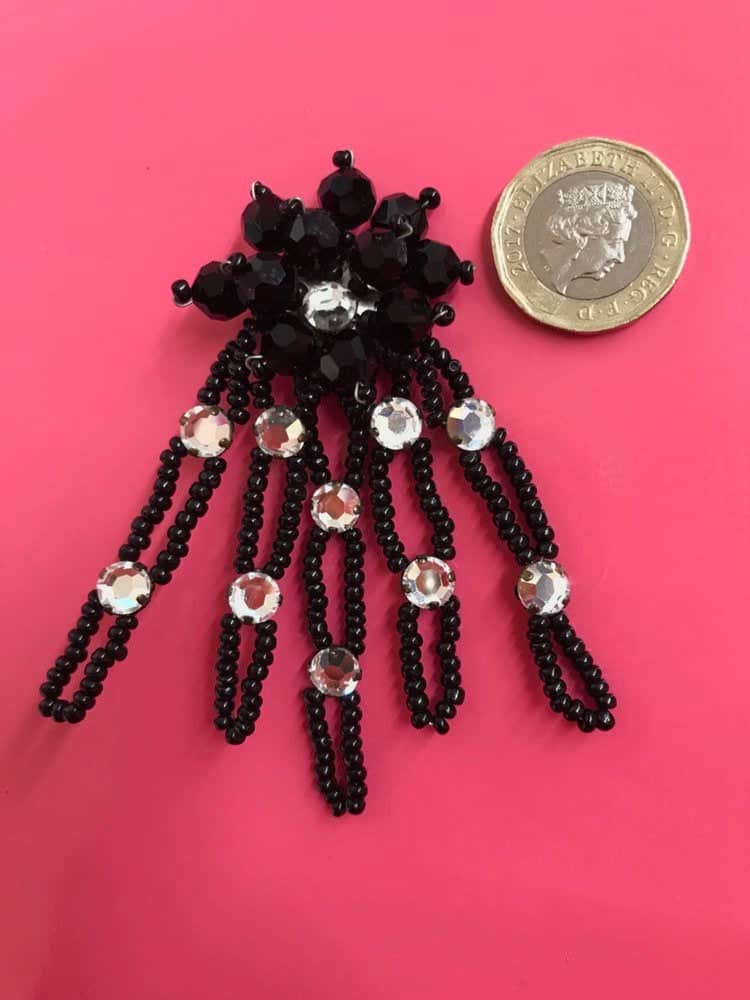 PARIS HOUSE Vintage Earrings 1950s Couture Beaded Clip On Earrings Clips Black Silver Clear Rhinestones Diamonte Super Sized XXL