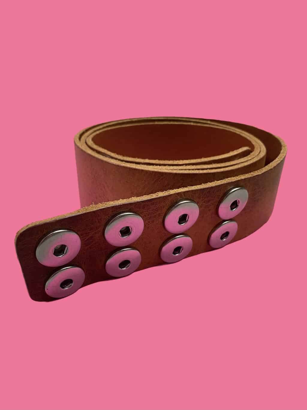 Tan Caramel Vintage Leather Belt with Popper Details 42/44 - XL / XXL