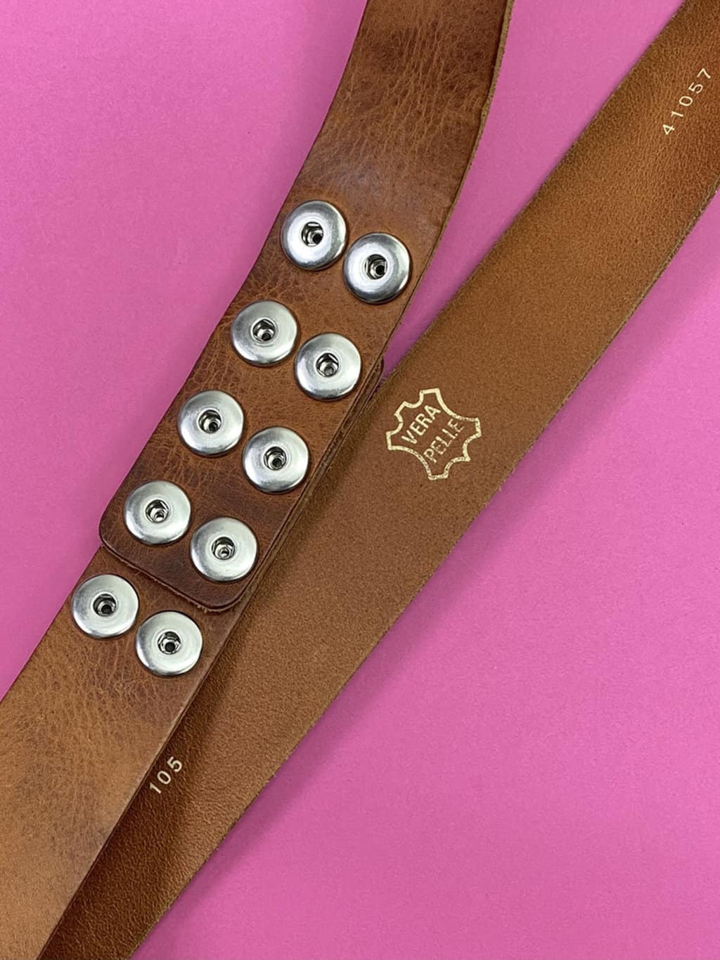 Tan Caramel Vintage Leather Belt with Popper Details 42/44 - XL / XXL - Image 3