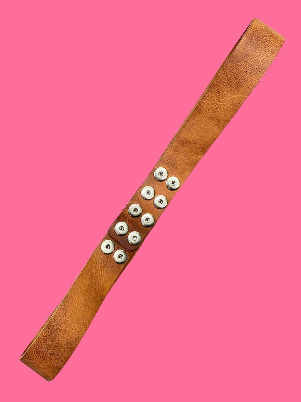 Tan Caramel Vintage Leather Belt with Popper Details 42/44 - XL / XXL - Image 4