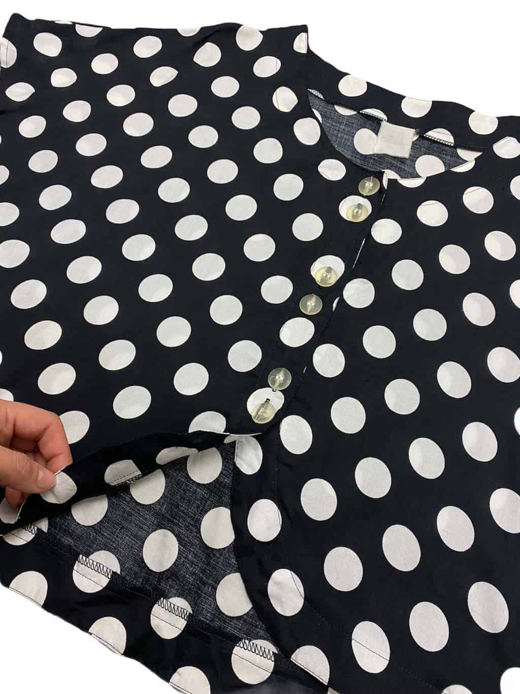 1990s Vintage Women's Large Polkadot Print Crop Top Blouse in Black & White - XL - Image 2