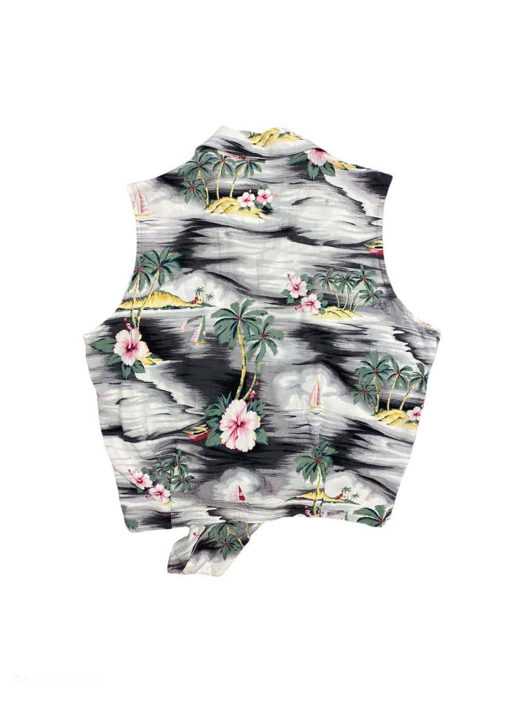 1990s Vintage Women's Tommy Bahama Hawaiian Print Tie Front Sleeveless Crop Top with Tropical Floral Motif - M / L - Image 3