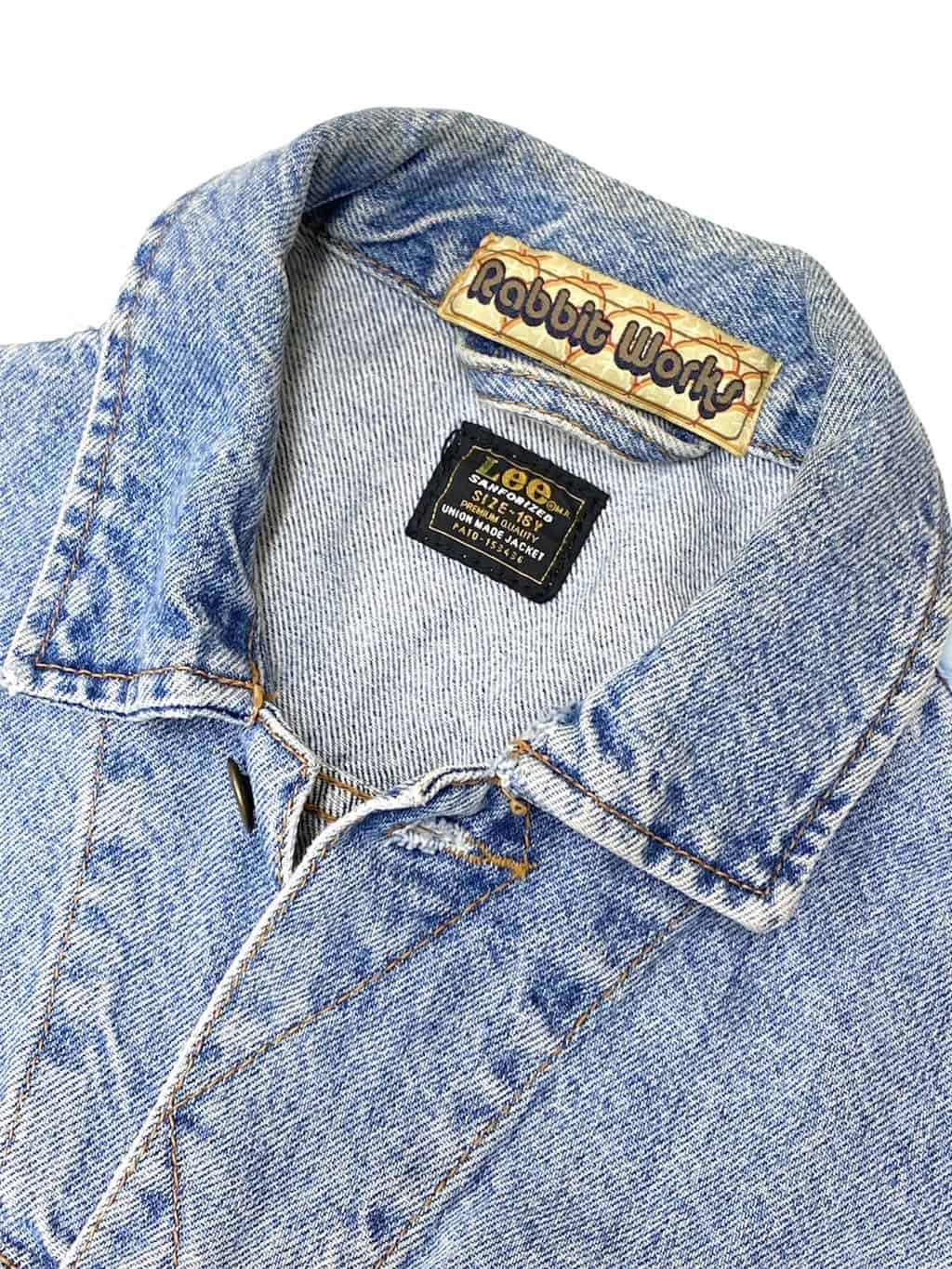 80s vintage Rabbit Works customised Lee denim jacket in pale blue - 16Y Small - Image 4