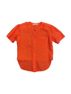 80s Vintage Women's Red and White Polkadot Blouse with Shoulder Pads - M / L